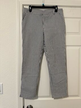 stradivarius Navy and White Striped Cropped Pants
